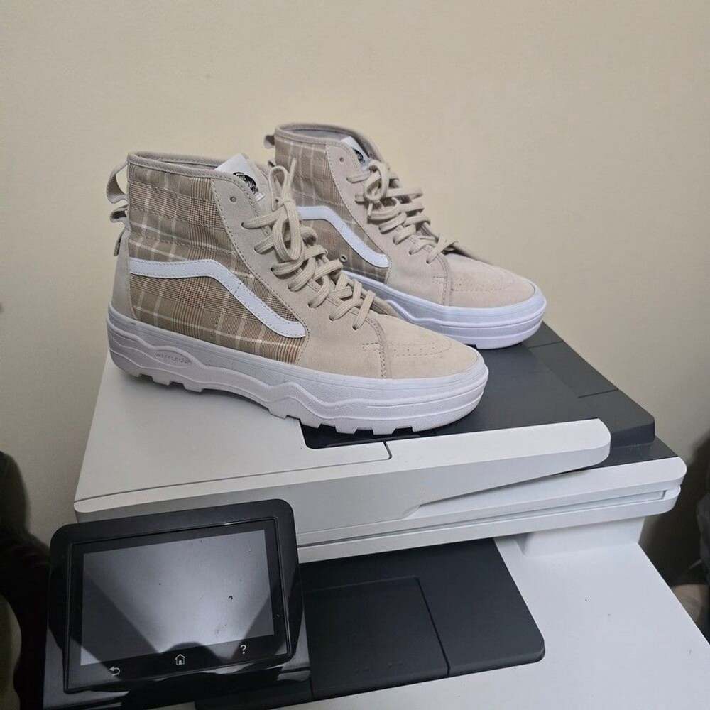 Vans Sentry Sk8-Hi Waffle Cup Sneakers Women's Size 9.5 Tan Plaid Suede Shoes